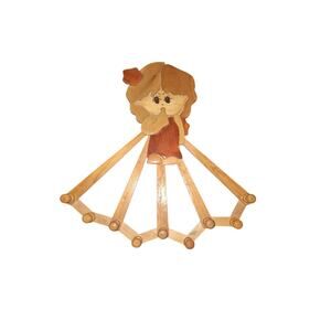 Vintage 70s Folkart Wooden 9 Peg‎ Hook Carved Childrens Clothing Accordian Rack